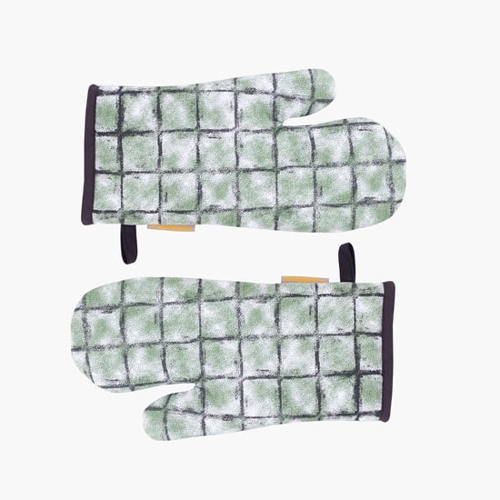 MASPAR Set of 2 Cotton Checked Oven Mitts