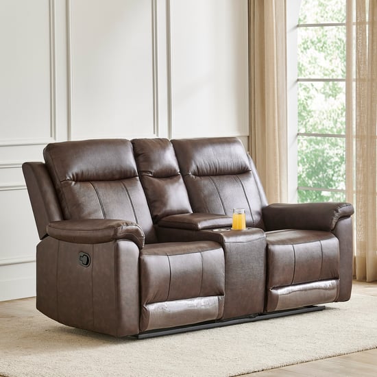 Nevil Half Leather 2-Seater Manual Recliner - Brown