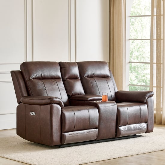 Nevil Half Leather 2-Seater Electric Recliner - Brown