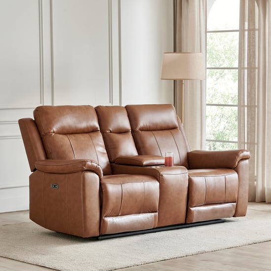 Nevil Half Leather 2-Seater Electric Recliner - Tan