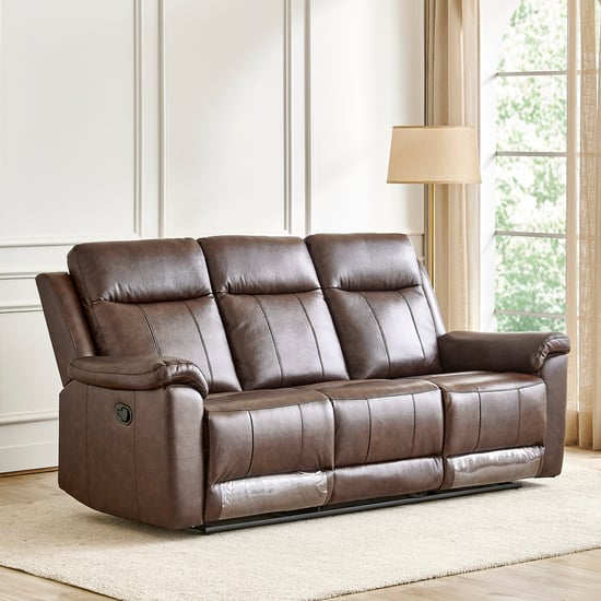 Nevil Half Leather 3-Seater Manual Recliner - Brown