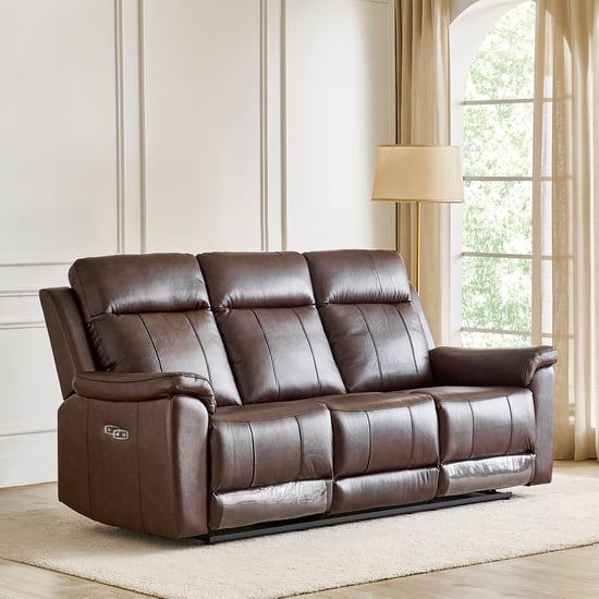 Nevil Half Leather 3-Seater Electric Recliner - Brown