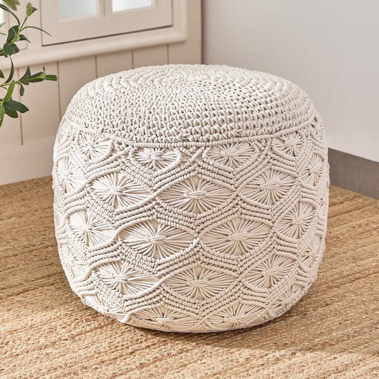 Bohemia Haven Cotton Macrame Pouffe - Beige