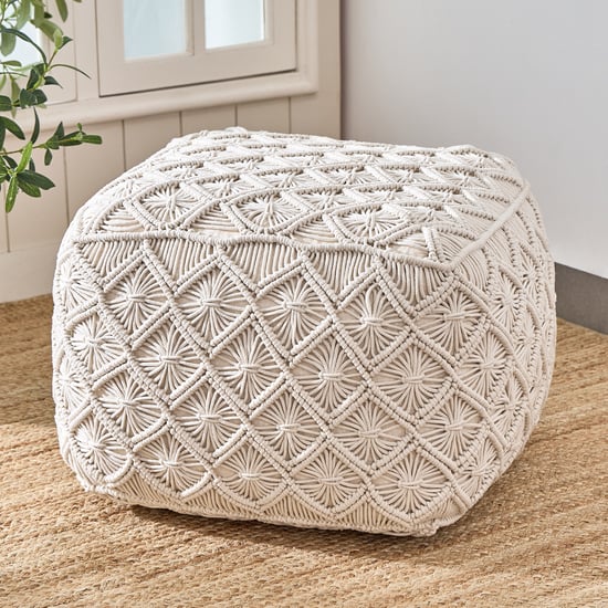 Bohemia Sable Cotton Macrame Pouffe - Off White