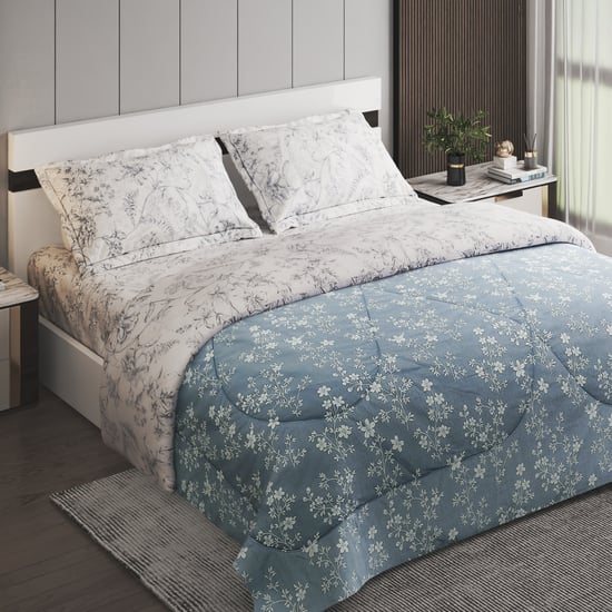 Corsica Frost Cotton 4Pcs Floral Print Double Bed-In-A-Bag Set