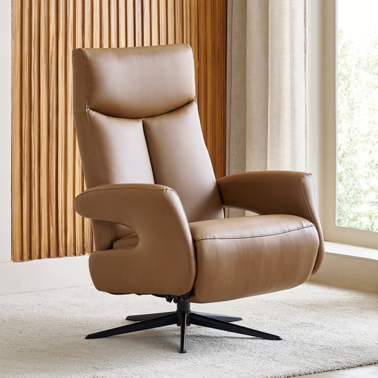 Damian Faux Leather 1-Seater Swivel Manual Recliner - Brown