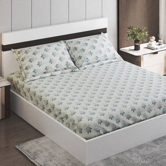 Corsica Ezra Sprout Cotton 144TC Printed 3Pcs Queen Bedsheet Set