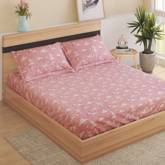 Slate Kids Cotton 180TC Unicorn Print 3Pcs Queen Bedsheet Set