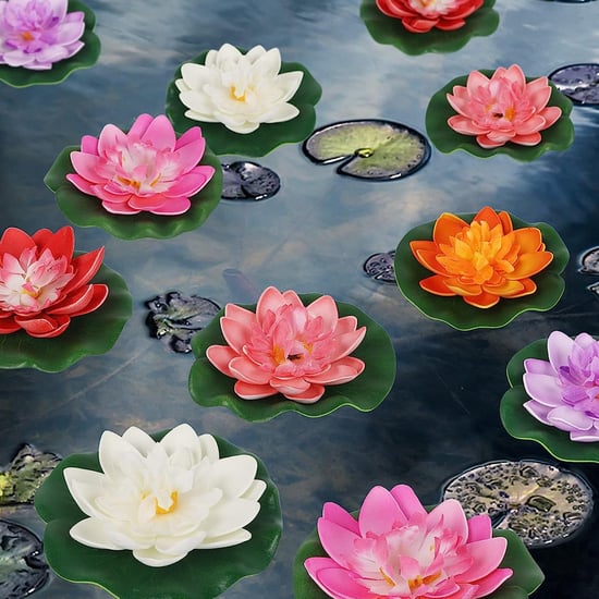 HOMESAKE Set of 6 Artificial Floating Lotus Flowers with Water Lily Pads - 10.1cm