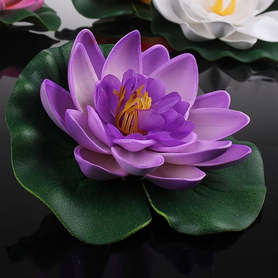 HOMESAKE Set of 6 Artificial Floating Lotus Flowers with Water Lily Pads - 10.1cm