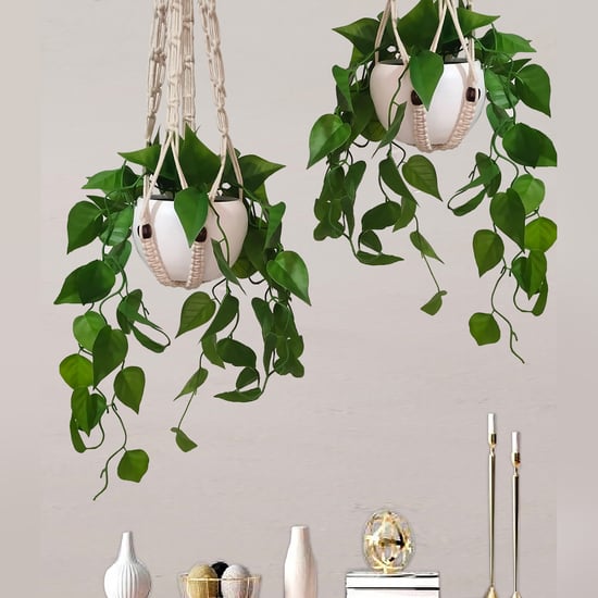 HOMESAKE Set of 2 Artificial Hanging Money Plant with Metal Pots