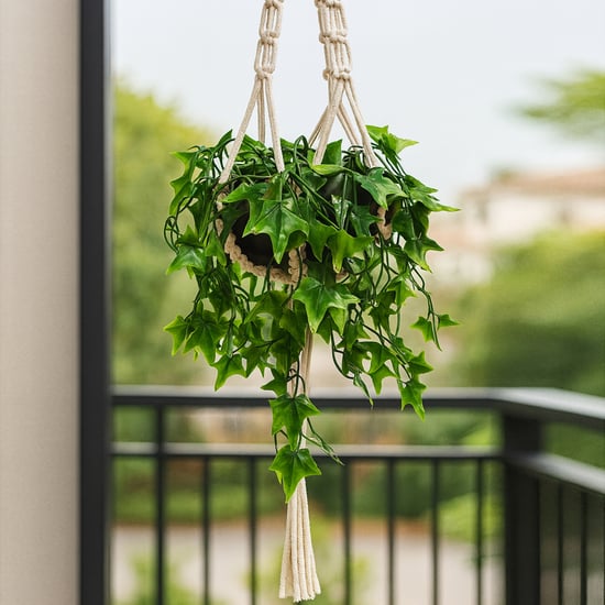 HOMESAKE Set of 2 Artificial Star-Leaf Ivy Vines in Metal Pots