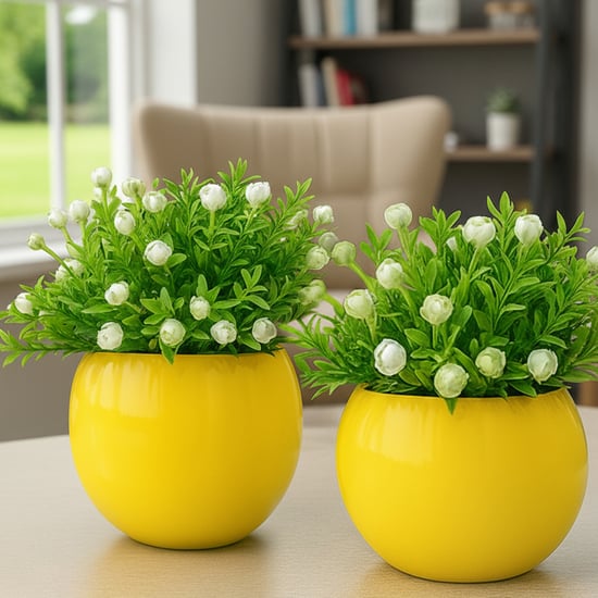 HOMESAKE Set of 2 Artificial Italian Rose Bunch with Metal Pots