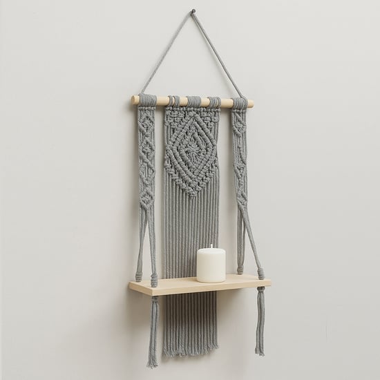 HOMESAKE Solid Wood Macrame Wall Hanging Shelf
