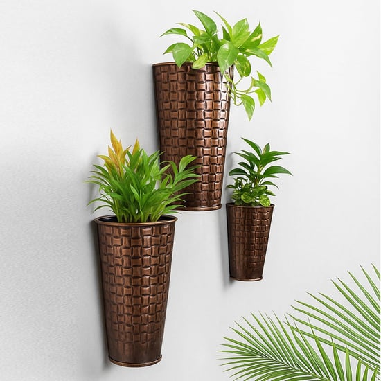HOMESAKE Set of 3 Metal Hammered Wall Planters