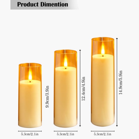 HOMESAKE Set of 3 LED Pillar Candles with Holders