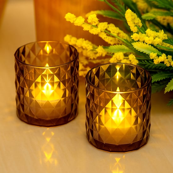 HOMESAKE Set of 2 LED T-Lights with Votive Holders