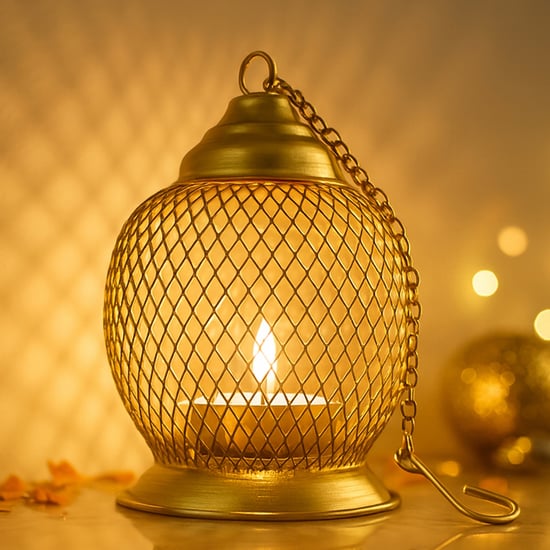 HOMESAKE Set of 2 Metal Wire Mesh Hanging T-Light Holders