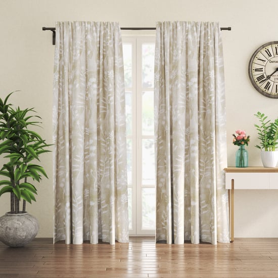 Amaira Vine Set of 2 Floral Print Sheer Door Curtains - 7.3ft (225cm)