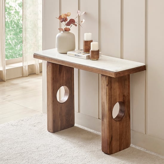 Globe Marble Top Console Table - Brown