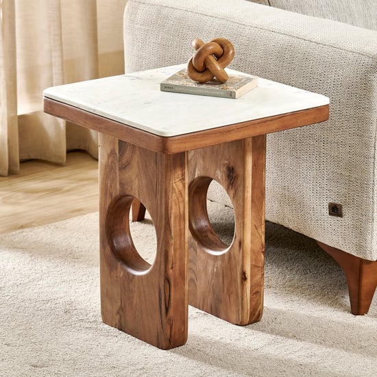 Globe Marble Top End Table - White