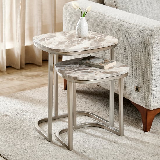 Ginny Marble Top Nest of 2 Tables - Beige