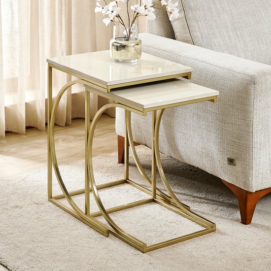 Tori Marble Top Nest of 2 Tables - Beige