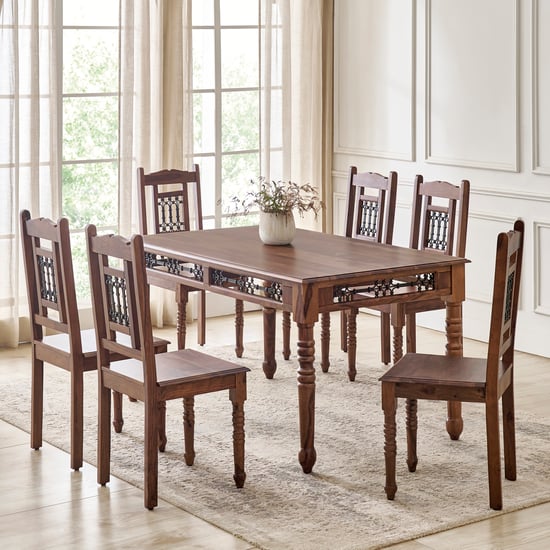 Kian NXT Sheesham Wood 6-Seater Dining Set with Chairs - Brown