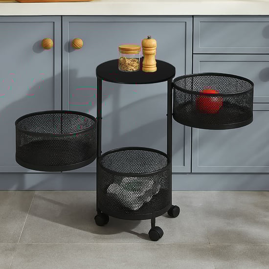 LUXE HOME Metal 3-Tier Revolving Kitchen Storage Trolley
