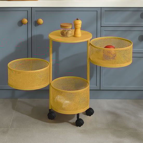 LUXE HOME Metal 3-Tier Revolving Kitchen Storage Trolley