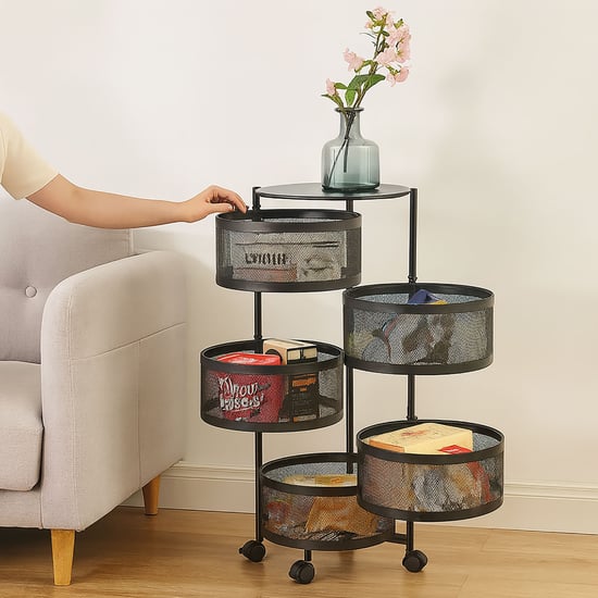 LUXE HOME Metal 5-Tier Revolving Kitchen Storage Trolley