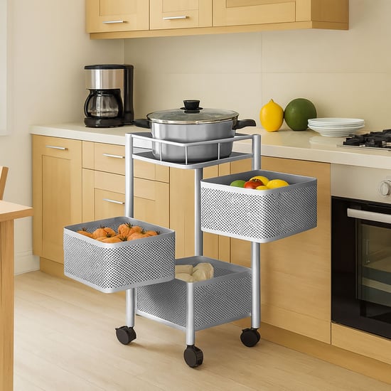 LUXE HOME Metal 3-Tier Revolving Kitchen Storage Trolley