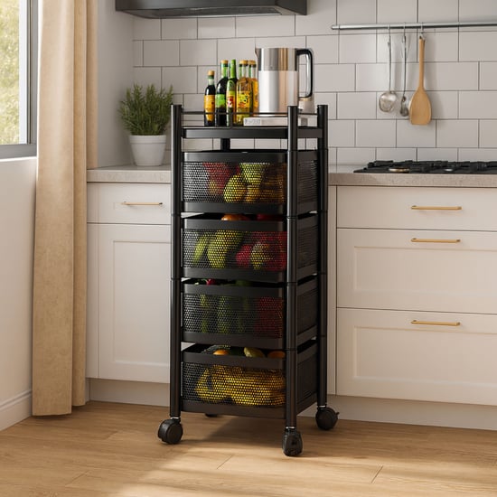 LUXE HOME Metal 4-Tier Revolving Kitchen Storage Trolley