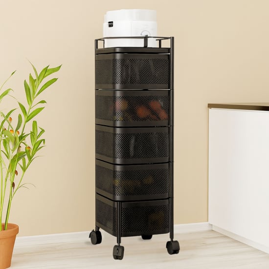 HOME Metal 5-Tier Revolving Kitchen Storage Trolley