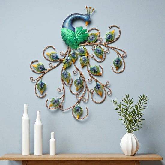 VEDAS Mystical India Noor Metal Peacock Wall Accent