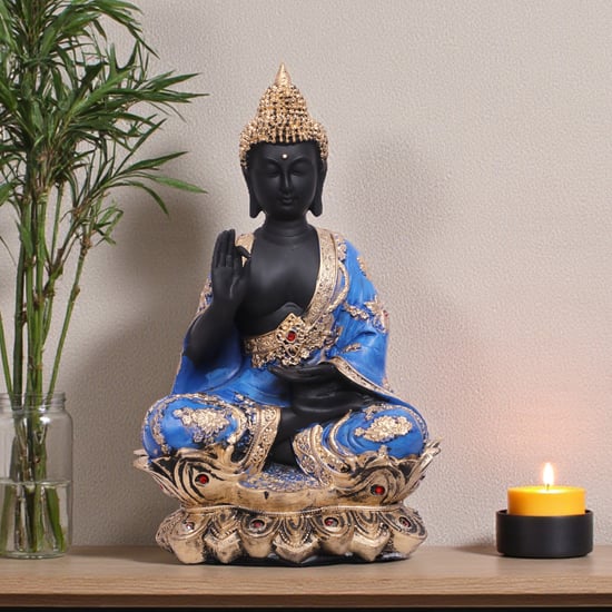 VEDAS Mystical Indian Polyresin Buddha On Flower Figurine - Medium