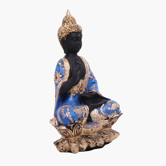 VEDAS Mystical Indian Polyresin Buddha On Flower Figurine - Medium