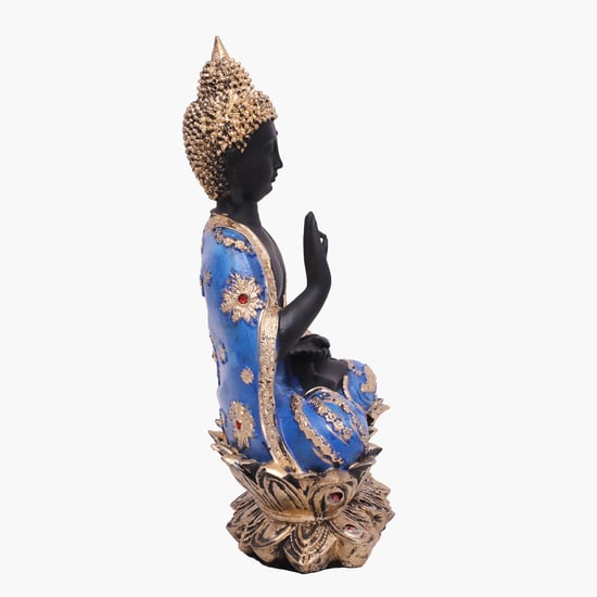 VEDAS Mystical Indian Polyresin Buddha On Flower Figurine - Medium