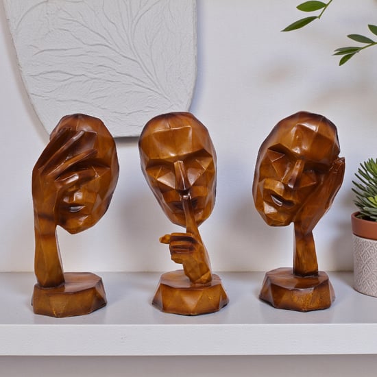 VEDAS Mystical Indian Polyresin Set of 3 Diamond Face Figurines