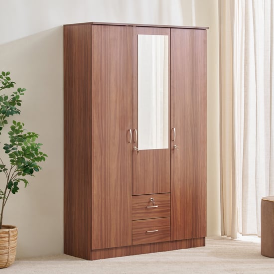 Helios Alton NXT 3-Door Wardrobe with Mirror and Drawers - Walnut