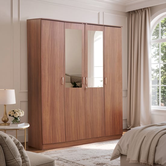 Helios Alton NXT 4-Door Wardrobe with Mirrors - Walnut