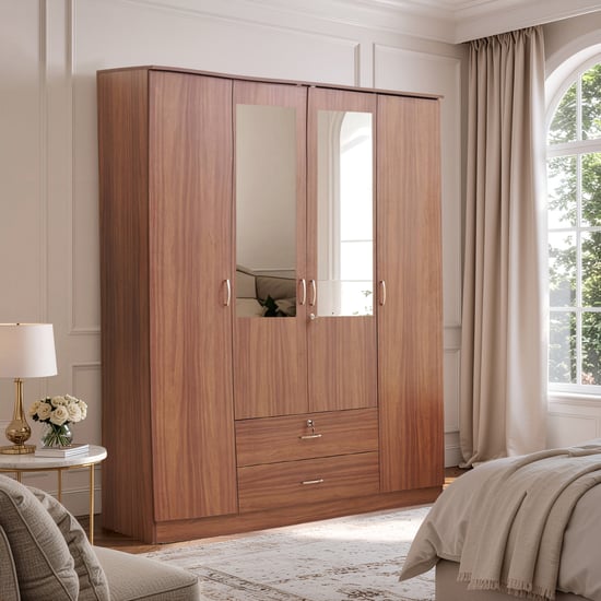 Helios Alton NXT 4-Door Wardrobe with Mirrors and Drawers - Walnut