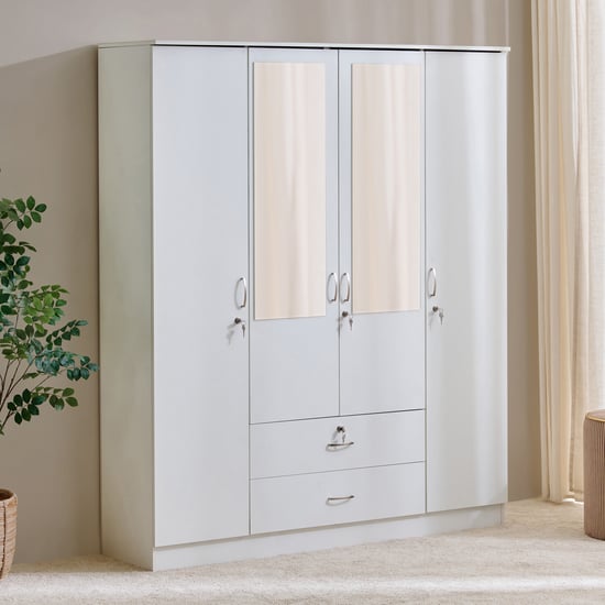 Helios Alton NXT 4-Door Wardrobe with Mirror and Drawer - White