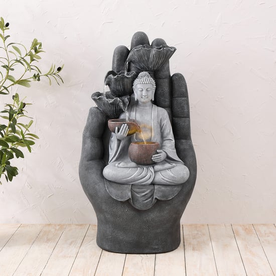 Cascade Polyresin Serene Buddha on Palm Water Fountain - 41x30x78cm