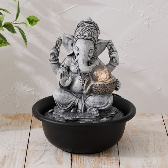 Corsica Alpine Polyresin Ganesha with Rotating Ball Water Fountain - 20x25cm