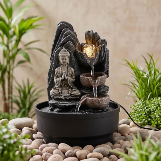 Corsica Alpine Polyresin Buddha with LED Rotating Ball Water Fountain - 22x28cm