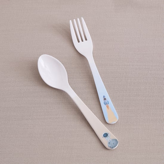 Slate Kids Space Dino 2Pcs Melamine Printed Spoon and Fork Set