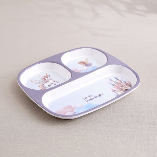 Slate Kids Unicorn Melamine Printed Partitioned Plate - 24x21cm