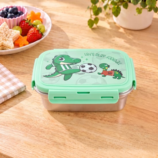 Back To School Spark Steel Dinosaur Print Snack Box - 400ml