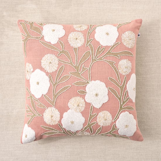 Poetry Floral Embroidered Cushion Cover - 45x45cm